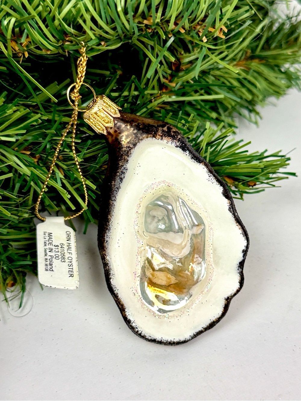 Sur La Table Oyster On The Half Shell  Glass Christmas Ornament made in Poland